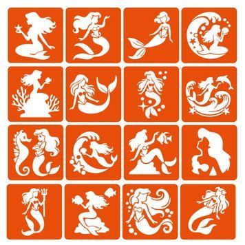 Набір трафаретів для біо-тату "Русалки" mermaids-6x6-16, 16 трафаретів mermaids-6x6-16 фото
