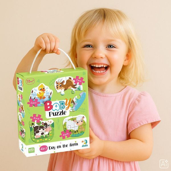 Дитячий пазл 4 в 1 "Baby puzzle. День на фермі" DoDo Toys 300687 набір 4 в 1 300687 фото