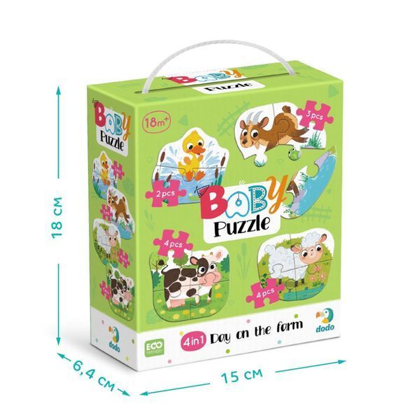 Дитячий пазл 4 в 1 "Baby puzzle. День на фермі" DoDo Toys 300687 набір 4 в 1 300687 фото