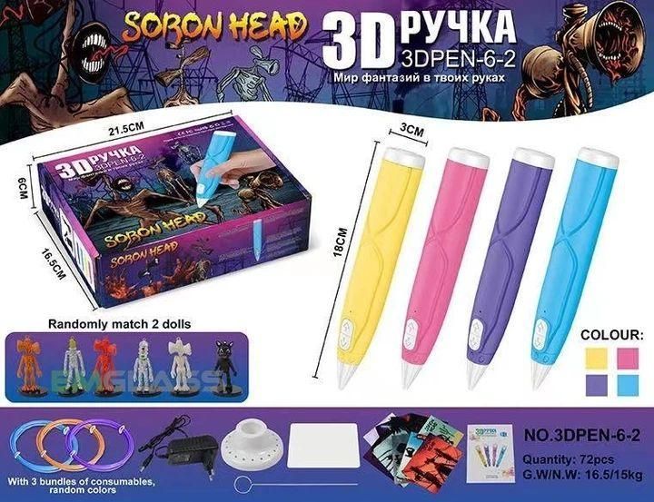 Дитяча 3D-ручка для малювання з екопластиком 3D-6-2 набір з трафаретами N3DP62 фото