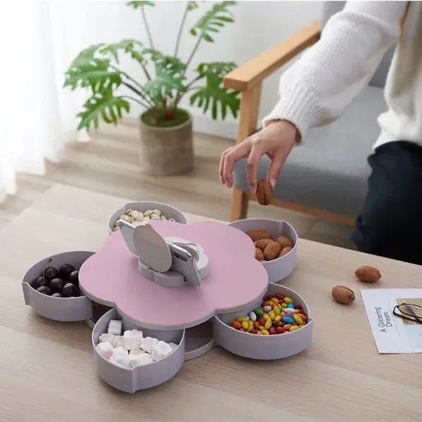 Складна двоярусна цукерка SUNROZ Flower Candy Box, що обертається, для цукерок і фруктів 54010210 фото