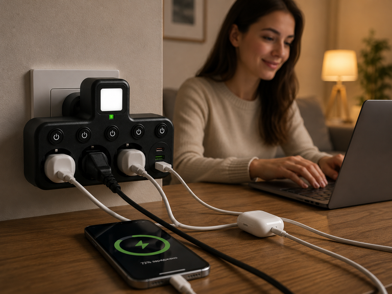 Мережевий фільтр з підсвічуванням 3 розетки, 2500Вт (2хUSB + Type-C) / Мережевий трійник / Адаптер в розетку 2054384 фото