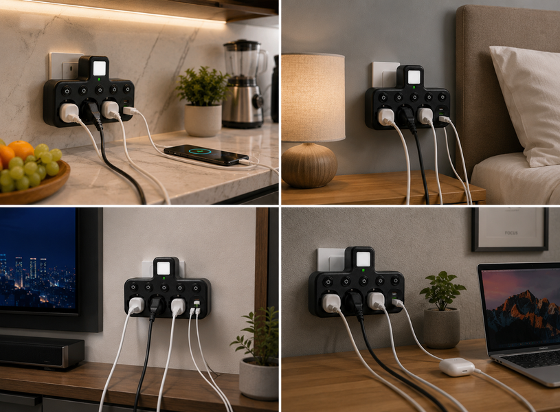 Мережевий фільтр з підсвічуванням 3 розетки, 2500Вт (2хUSB + Type-C) / Мережевий трійник / Адаптер в розетку 2054384 фото