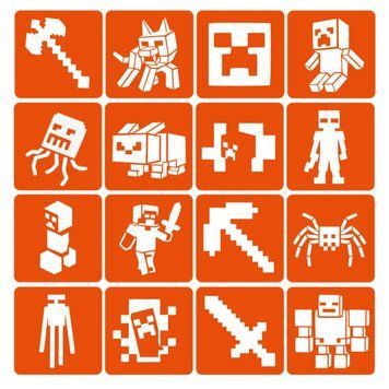 Набір трафаретів для біо-тату "Minecraft" Minecraft-6x6-16, 16 трафаретів Minecraft-6x6-16 фото