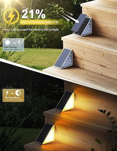 Вуличний світильник для сходів на сонячній батареї 13 LED / Кутовий світильник на сходи теплий білий / Сонячні декоративні світильники комплект з 6 штук sp10507 фото