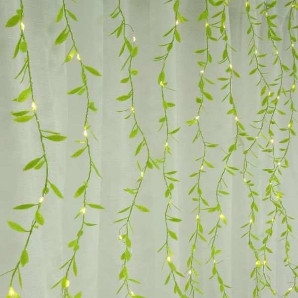 Гірлянда-штора з листочками Curtain Copper SF-55 внутрішня, з прозорим дротом, 10м 2053590 фото