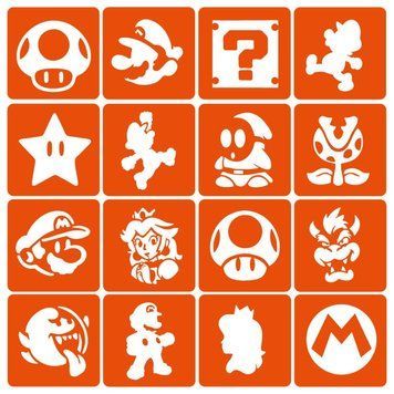 Набір трафаретів для біо-тату "Super Mario" (super-mario-simple-16) 16 шт, 6х6 см super-mario-simple-16 фото