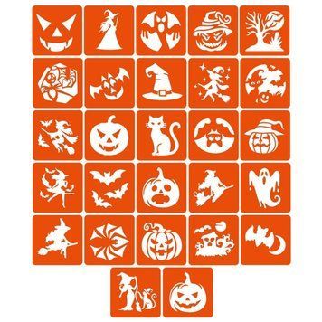 Набір трафаретів для біо-тату "Хелловін №2" Hallowween-2-27, 27 трафаретів 5х5 см Hallowween-2-27 фото