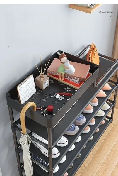Стелаж для взуття Shoe rack BLACK Полиця для взуття-08-02, Метал, 60х18.5х78.5 см SRB615 фото