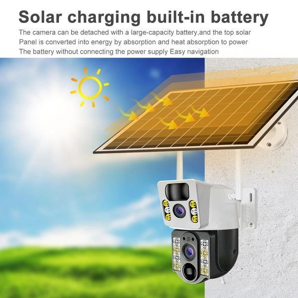 4K Бездротова камера Solar WI-FI , подвійний об'єктив, нічне бачення V380 Pro CCTV 8MP G6555 фото