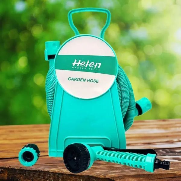 Шланг поливальний 15 м з котушкою і розпилювачем з 7 режимами Helen Garden Tools шланг садовий, що розтягується M-17120 фото