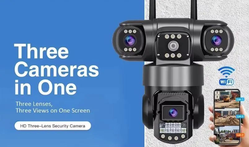 Вулична поворотна Wi-Fi IP-камера відеоспостереження EVKVO SC28 V380 Pro | 3 Лінзи | 16MP sp10052 фото