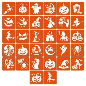 Набір трафаретів для біо-тату "Хелловін №3" hallowween-3-32, 32 трафарети 6х6 см hallowween-3-32 фото