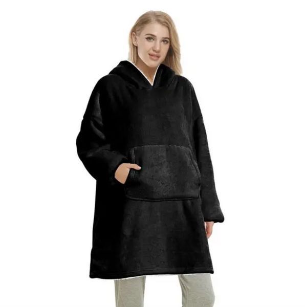 Толстовка плед Чорний з рукавами та капюшоном Huggle Hoodie оверсайз, тепле худі з великою кишенею для рук SER867 фото