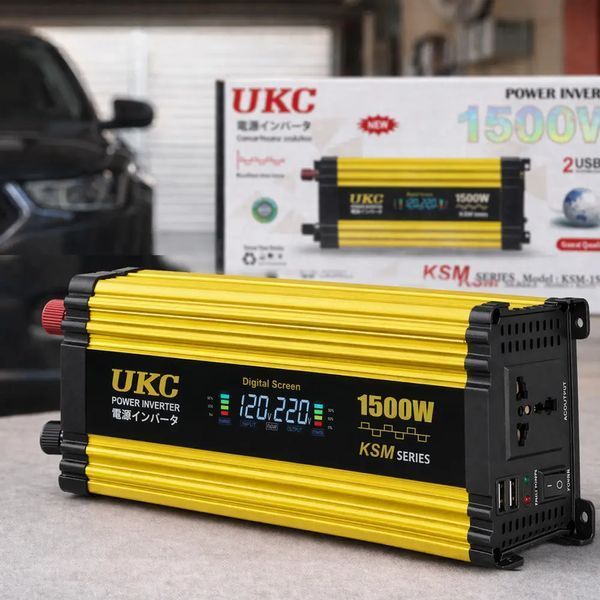 Автомобільний інвертор Жовтий / Перетворювач напруги з 12-220V, 1500Вт, 2хUSB sp10531 фото
