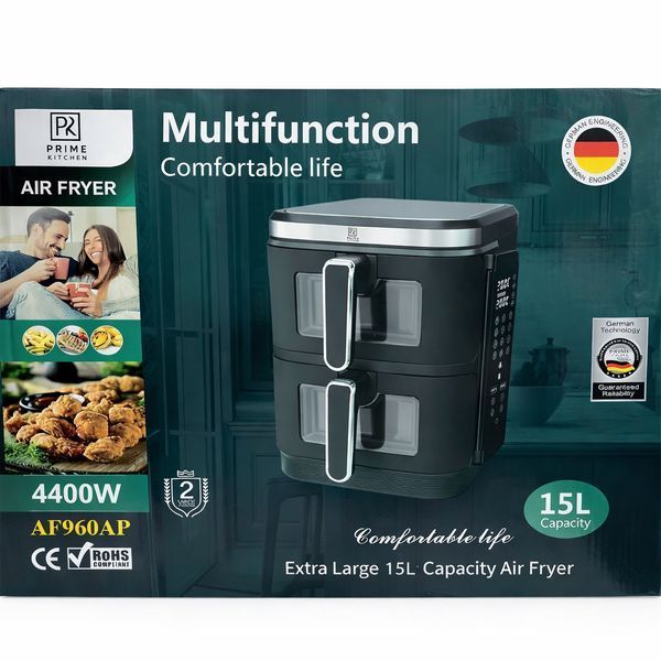 Аерогриль подвійний Prime Kitchen AF960AP, 15 л, 4400 Вт, з двома незалежними камерами, цифрове керування AF960AP фото