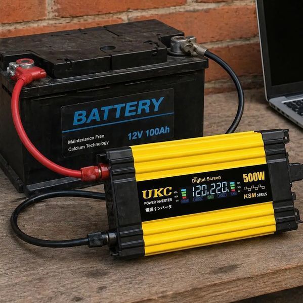 Автомобільний інвертор Жовтий / Перетворювач напруги з 12-220V, 500Вт, 2хUSB sp10529 фото