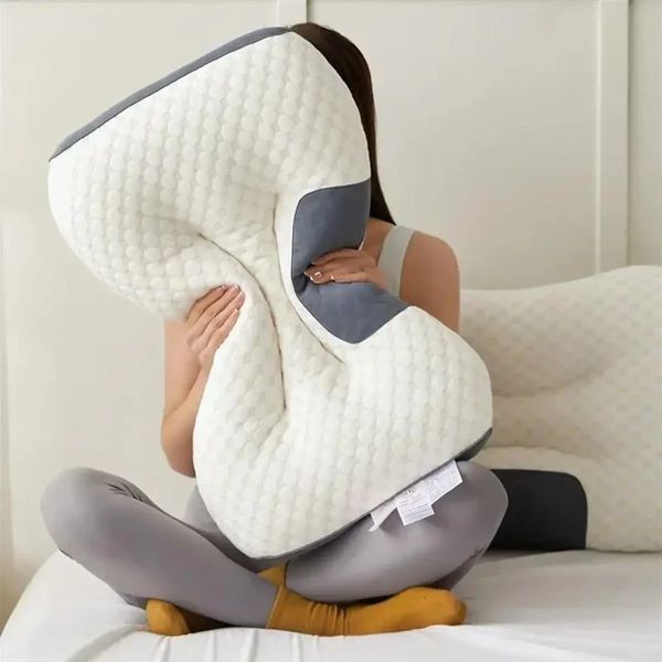 Ортопедична прямокутна подушка 48x74 см з підтримкою шиї та спини Pillow-01 Біло-сіра PILL01 фото