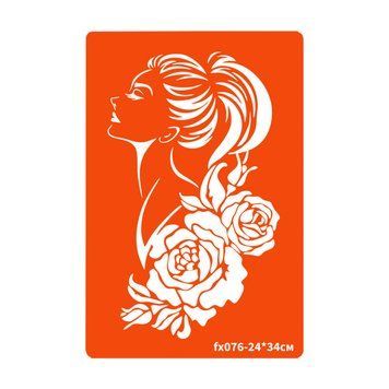 Трафарет для біо-тату Троянди та жінка fx076-24*34см, розмір 24х34см fx076-24*34см фото