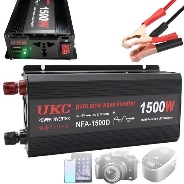 Автомобильный инвертор 1500 Вт, 12&ndash;220 В, 2&times;USB, чистый синус / Инвертор для котла и техники sp4138 фото