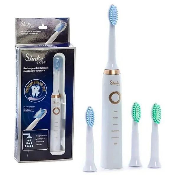 Електрична зубна щітка Shuke SK601 акумуляторна щітка для зубів з 4 насадки Біла WHIT601 фото