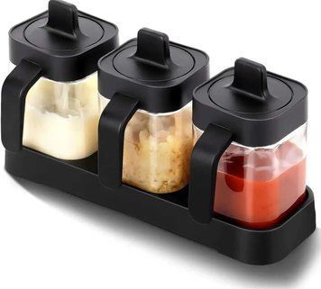 Набір контейнерів для зберігання приправ та спецій з ложкою Seasoning Bottle Set 3 відсіку по 400 мл G9502 фото