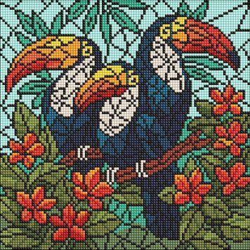 Алмазна мозаїка "Вітраж. Тріо туканів" &copy;art_selena_ua AMO8345, 30х30 см AMO8345 фото