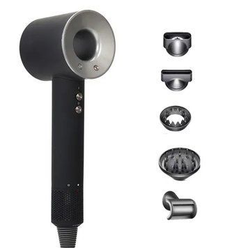 Фен з 5 різними насадками для сушіння та укладання hair dryer fan сірий G5628 фото
