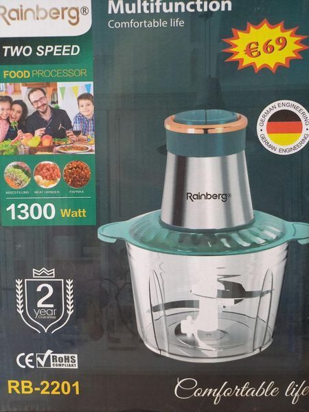 Електричний подрібнювач 2 л 4 леза з неіржавкої сталі Rainberg RB-2201 1300 Watt RB2201 фото