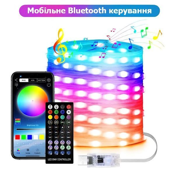 Вуличні вогні 5 м Smart Bluetooth &mdash; світлодіодна смарт-гірлянда RGB, музична, USB, вологозахист IP65 SMART5M фото
