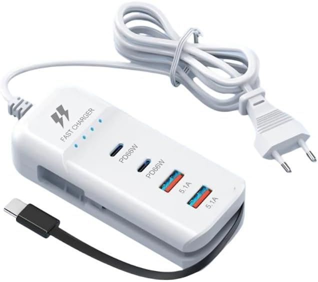 Швидкий зарядний пристрій 66 Вт, 2 USB-порти та 2 PD-порти, Type-C / Компактна, багатофункціональна, потужна зарядна станція 24420131 фото