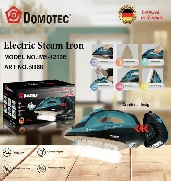 Акумуляторна праска Domotec MS-1210B з відпарювачем 2400 Вт 2019868 фото