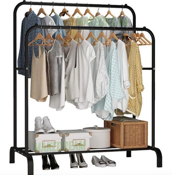 Подвійна стійка вішалка для одягу та взуття Loft Rack підлогова сталева з полицею Black TW608 фото