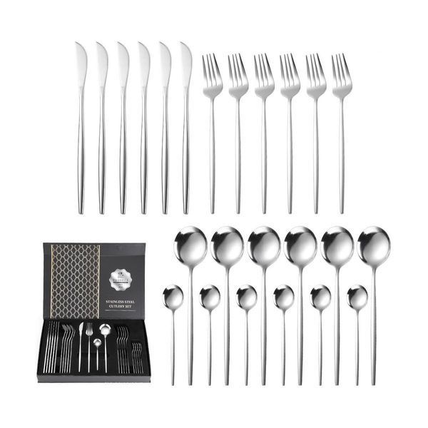Набір столових приладів Kitchen Ware 24 шт. з нержавіючої сталі на 6 персон Silver PR-2-65 фото