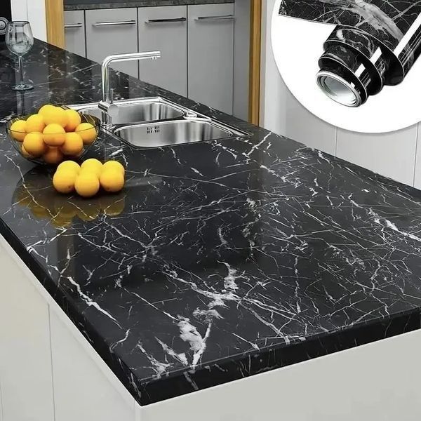 Самоклейна плівка 5 м Чорна Мармур для Кухні Kitchen Sticker Мармурова Наклейка 3 м на 60 см STIK360 фото