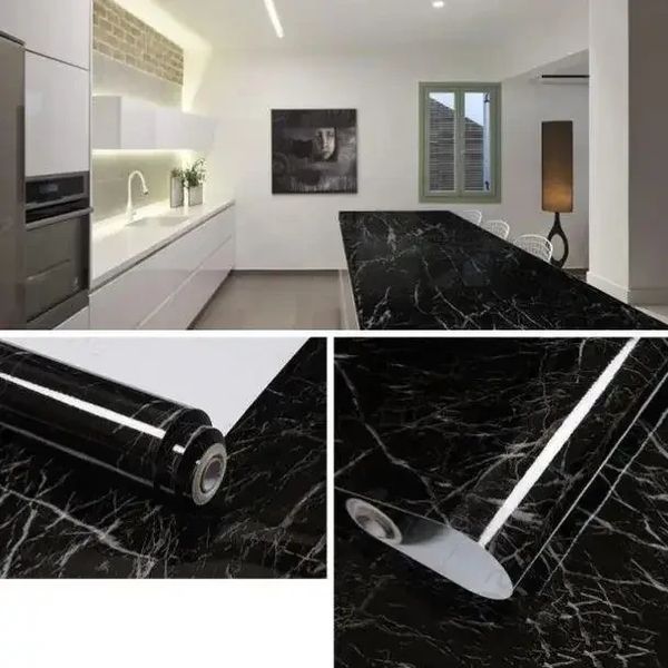 Самоклейна плівка 5 м Чорна Мармур для Кухні Kitchen Sticker Мармурова Наклейка 3 м на 60 см STIK360 фото
