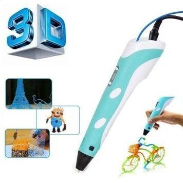 Крута 3D-Ручка З Lcd Екраном 3Dpen Повний Набір Пластик І Трафарети Блакитний PENBLU33 фото
