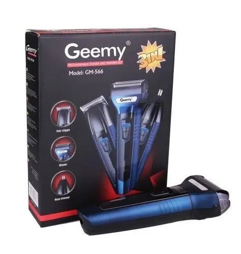 Чоловічий набір Geemy GM-566 3 в 1 для догляду за волоссям, бородою, триммер для носа, бритва GM566 фото