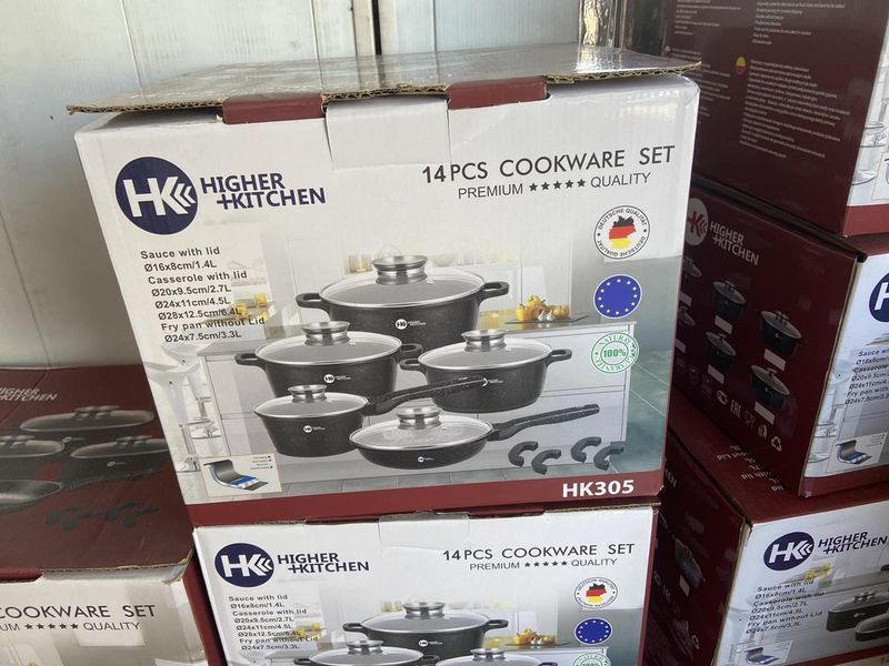 Набір каструль і сковорода Higher Kitchen HK-305, Набір посуду з гранітним антипригарним покриттям КРАСНИЙ HK-305 фото
