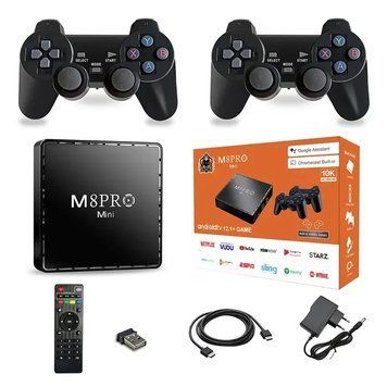 Ігрова андроїд ТВ приставка з Android TV + 2 джойстики M8PRO Mini ретро консоль PS1, Dendy, Sega M8Рro фото