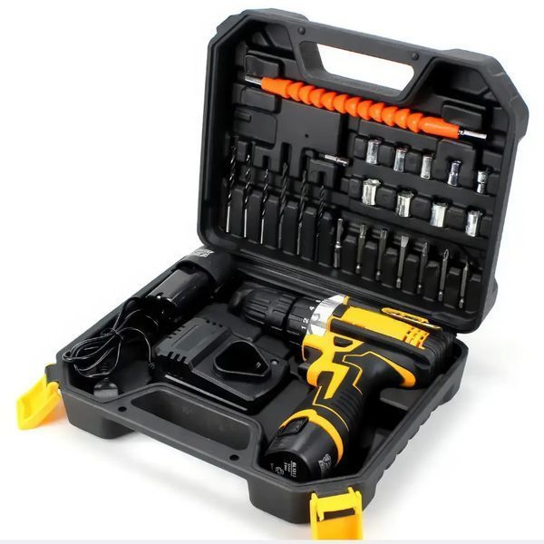 Набір шурупокрут акумуляторний із насадками screw driver sets yellow 12v Повний комплект у валізі! NO12v фото