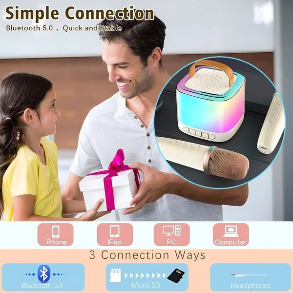 Портативна Bluetooth-колонка T7 з LED підсвічуванням / Караоке-колонка для дітей та дорослих 2 мікрофони G6932/1 фото