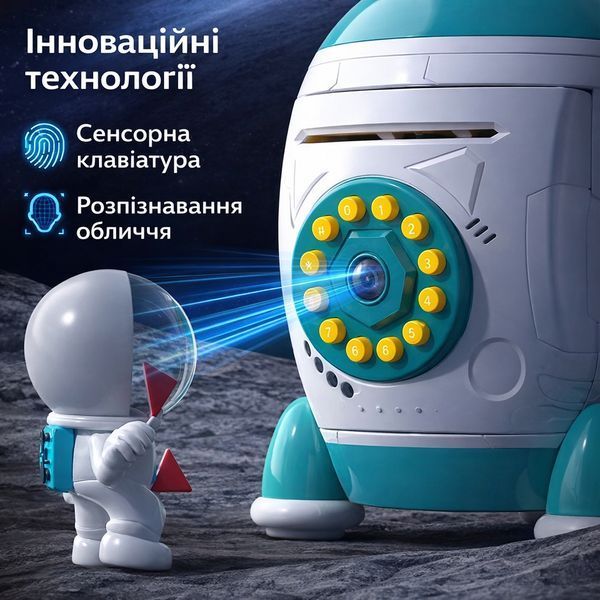 Сейф-копилка Ракета зі звуковими та світловими ефектами 852A Музична скарбничка з унікальним дизайном SAVER1962 фото