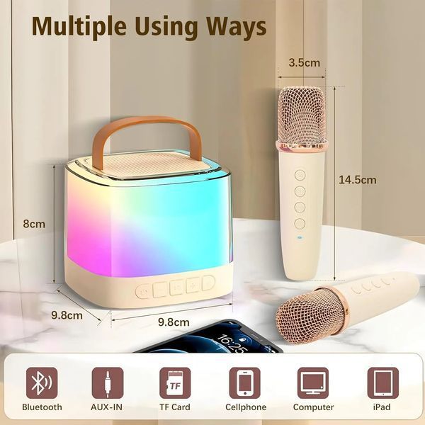 Портативна Bluetooth-колонка T7 з LED підсвічуванням / Караоке-колонка для дітей та дорослих 2 мікрофони G6932/1 фото
