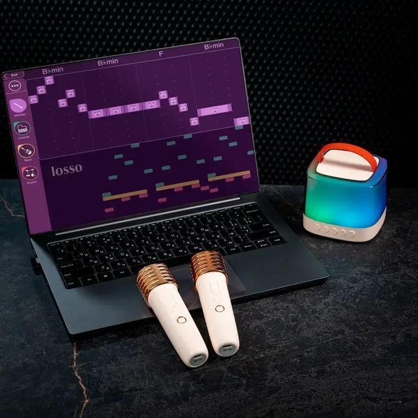 Портативна Bluetooth-колонка T7 з LED підсвічуванням / Караоке-колонка для дітей та дорослих 2 мікрофони G6932/1 фото