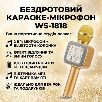 Караоке-мікрофон Bluetooth DM WS1818 з динаміками бездротова колонка мікрофон для співу Жовтий WS1818 фото