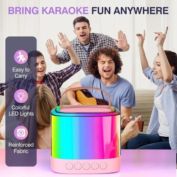 Портативна Bluetooth-колонка T7 з LED підсвічуванням / Караоке-колонка для дітей та дорослих 2 мікрофони G6932/2 фото