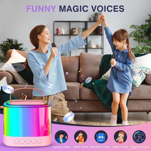 Портативна Bluetooth-колонка T7 з LED підсвічуванням / Караоке-колонка для дітей та дорослих 2 мікрофони G6932/2 фото
