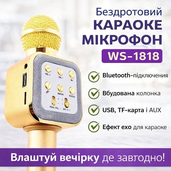 Караоке-мікрофон Bluetooth DM WS1818 з динаміками бездротова колонка мікрофон для співу Жовтий WS1818 фото
