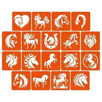 Набір трафаретів для біо-тату "Коні" horses_5x5_18_1, 5х5 см horses_5x5_18_1 фото